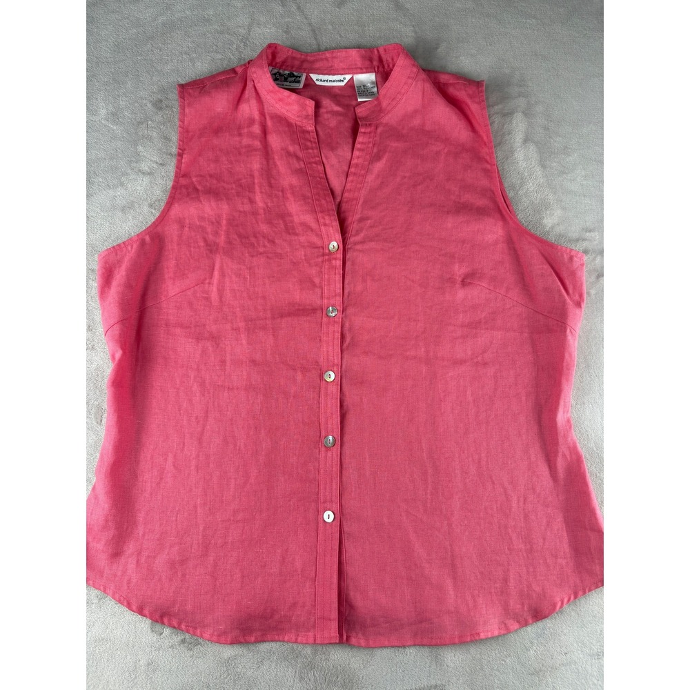 Richard Malcolm Womens XL 100% Irish Linen Sleeveless Button Down Blouse Top